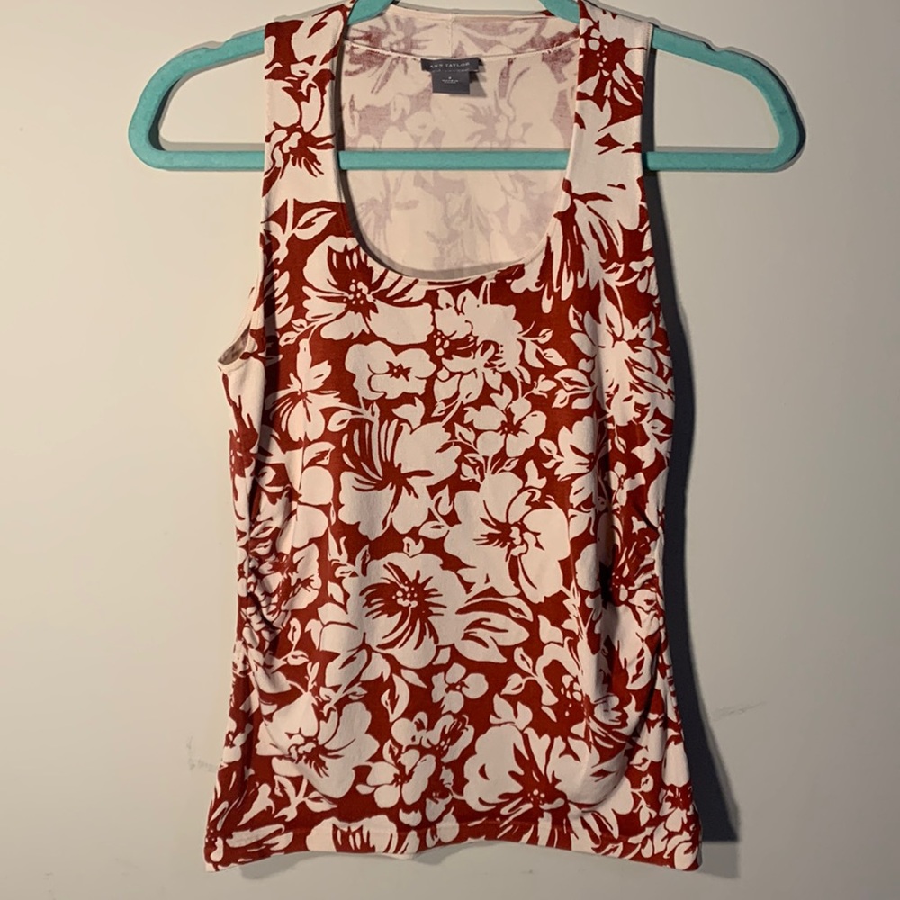 Ann Taylor Aloha Orange and White Silk Blend Floral Tank Top Size Small